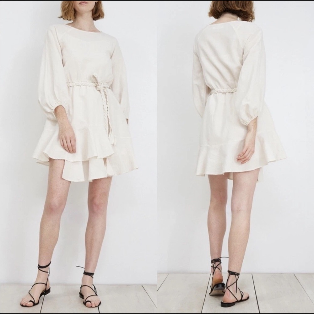 Apiece Apart Sabine Linen Cotton Mini Dress Asymmetric Belted Size‎ 8